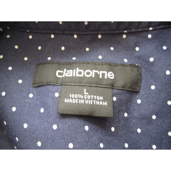Men's Claiborne Polka Dot Button Up Cotton Long Sleeve Shirt Sz L (MT166) - Picture 2 of 7